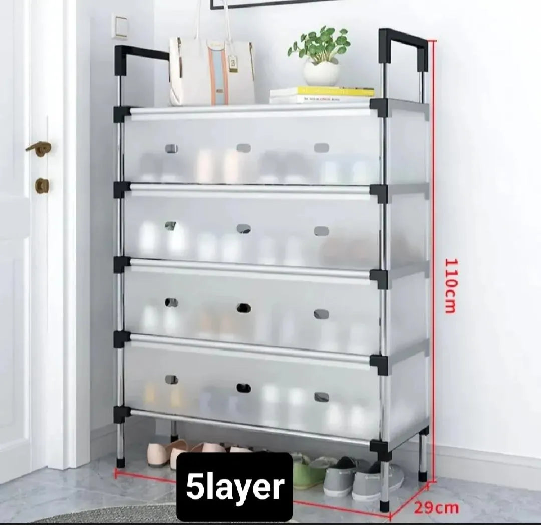 5 Layer Stainless Steel Shoe Rack Black Foldable Main image