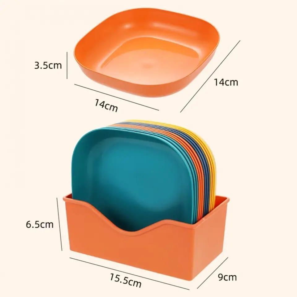 Multicolor Square Plastic Plates Set of 10 for Party Serving Secondary image