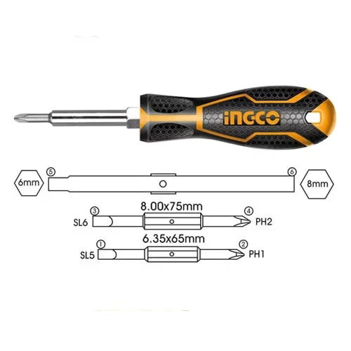 Ingco - 6 IN 1 Screwdriver set – AKISD0608 Main image