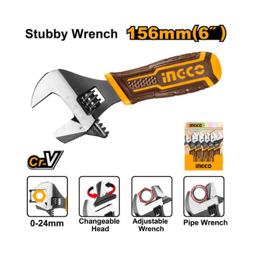 Ingco – 2-in-1 stubby adjustable wrench – HADWS088 Main image