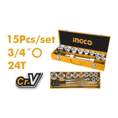 Ingco – 15 Pcs 3/4″ Socket Set – HKTS034151