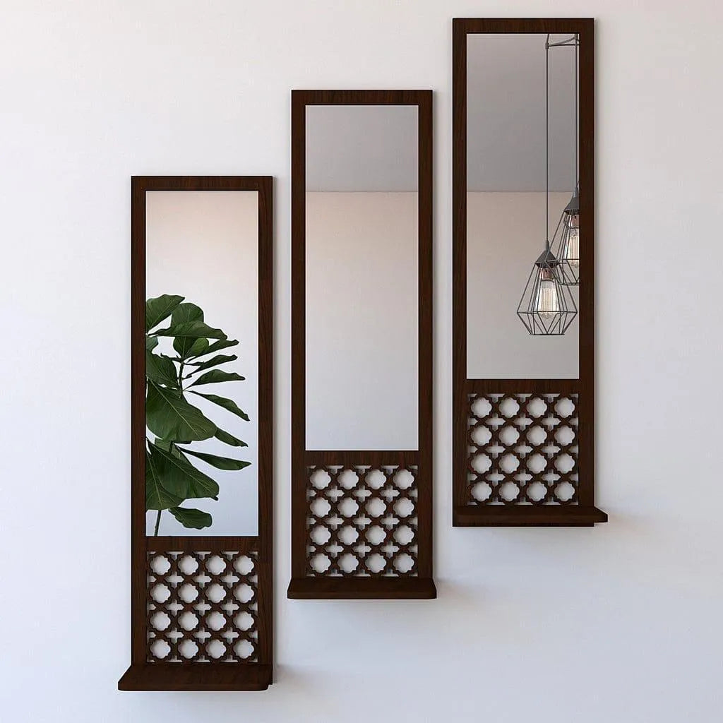 Modern Abstract Wooden Mirror Wall Shelves Set of 3 Main image