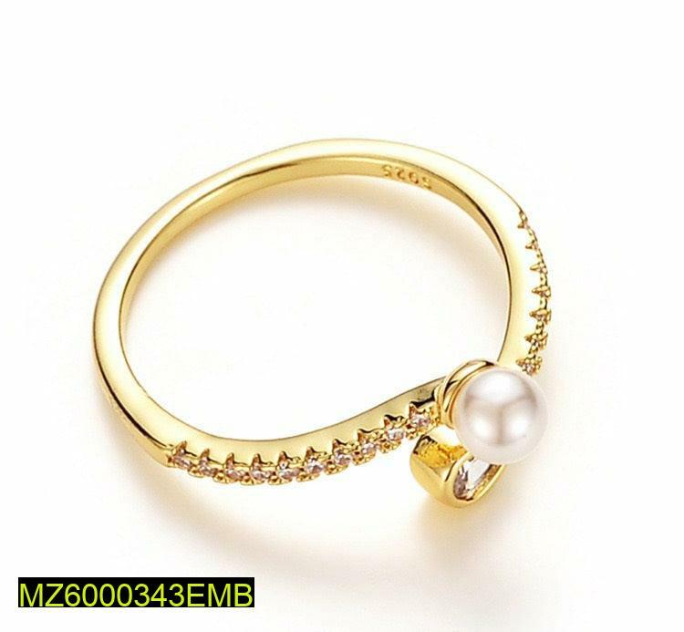 Adjustable Pearl & Crystal Teardrop Ring Gold Plated Secondary image
