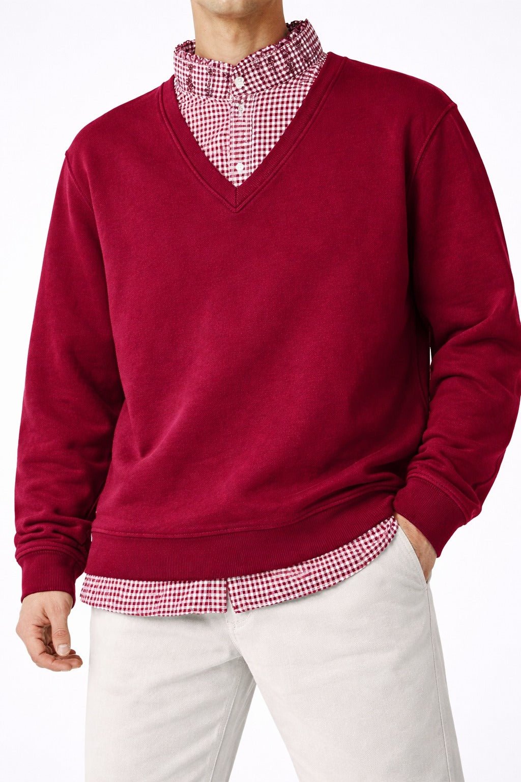 Burgundy Layered V-Neck Sweatshirt