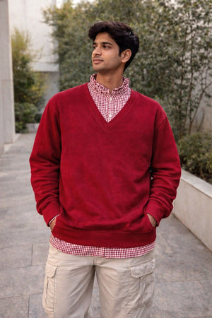 Burgundy Layered V-Neck Sweatshirt Secondary image